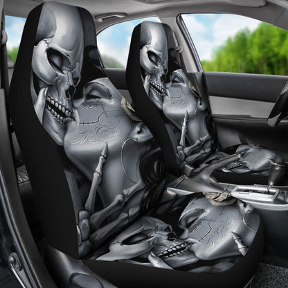 The Lovers King And Queen Kissing Skulls Skeletons Car Seat Covers