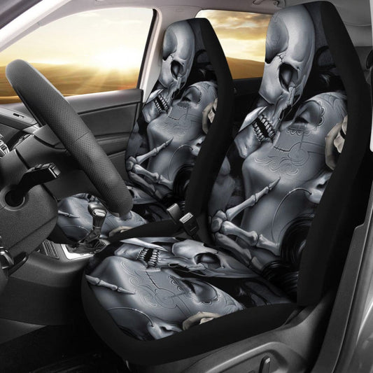 The Lovers King And Queen Kissing Skulls Skeletons Car Seat Covers