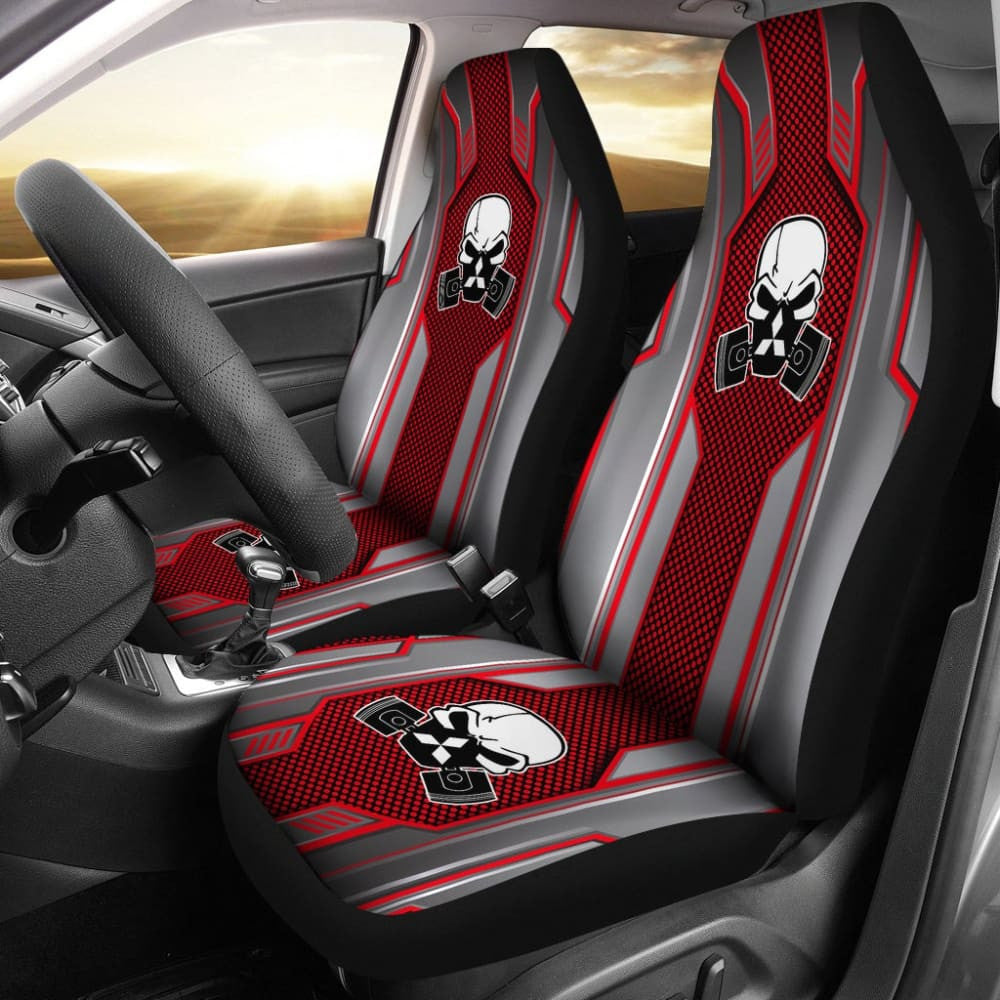 Black Red Mechanic Skull Mitsubishi Car Seat Covers