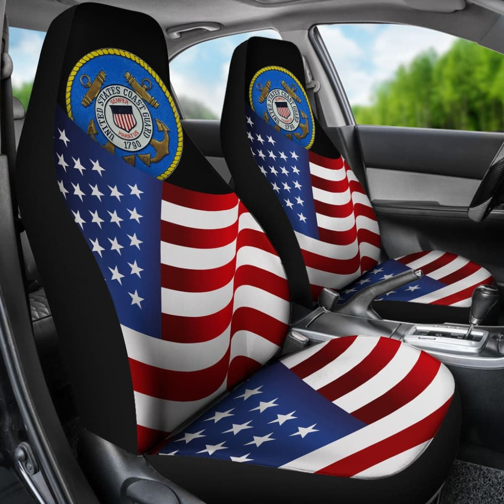American Flag Waving US Coast Guard Car Seat Covers