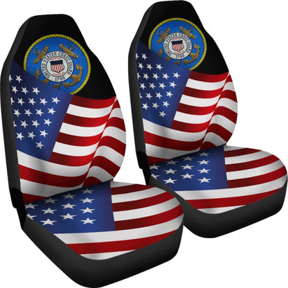 American Flag Waving US Coast Guard Car Seat Covers