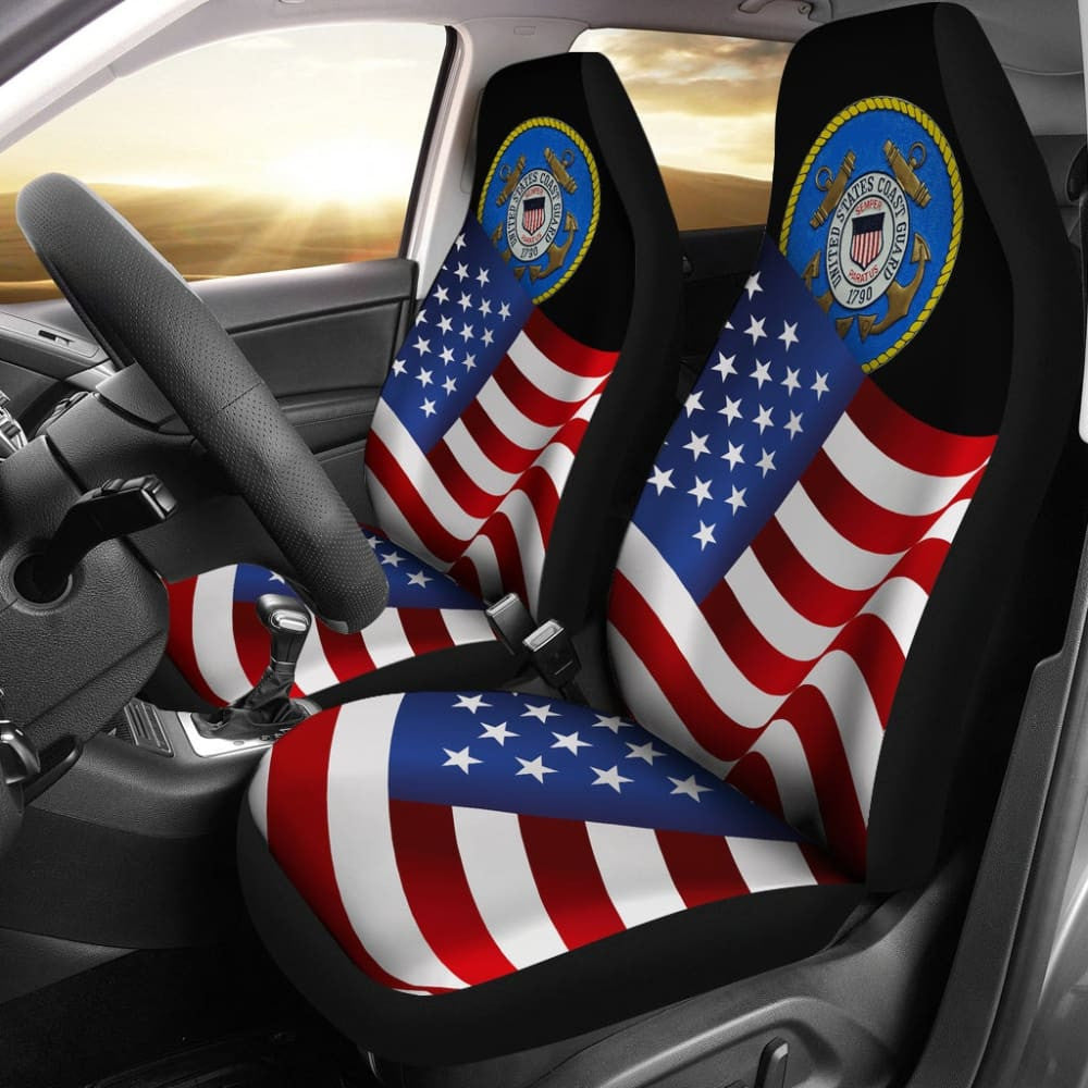 American Flag Waving US Coast Guard Car Seat Covers