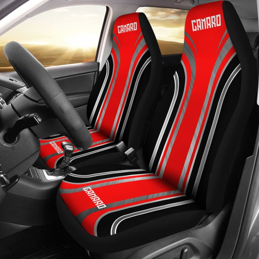 Red Black Camaro White Letter Car Seat Covers