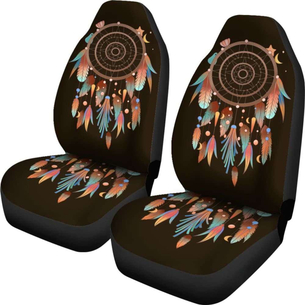 Native Dreamcatcher Feather Brown Themed Car Seats Covers