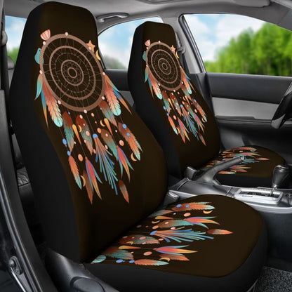 Native Dreamcatcher Feather Brown Themed Car Seats Covers