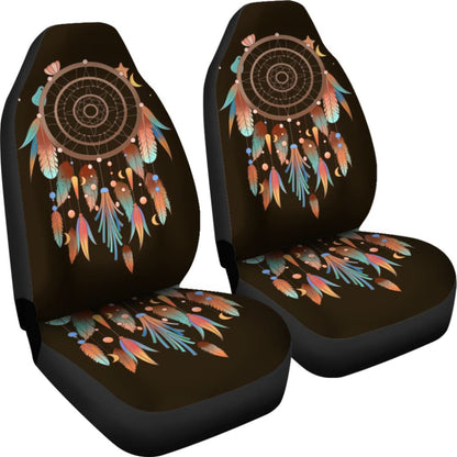 Native Dreamcatcher Feather Brown Themed Car Seats Covers