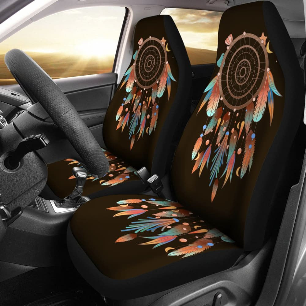 Native Dreamcatcher Feather Brown Themed Car Seats Covers