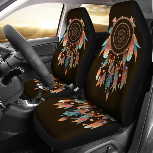 Native Dreamcatcher Feather Brown Themed Car Seats Covers