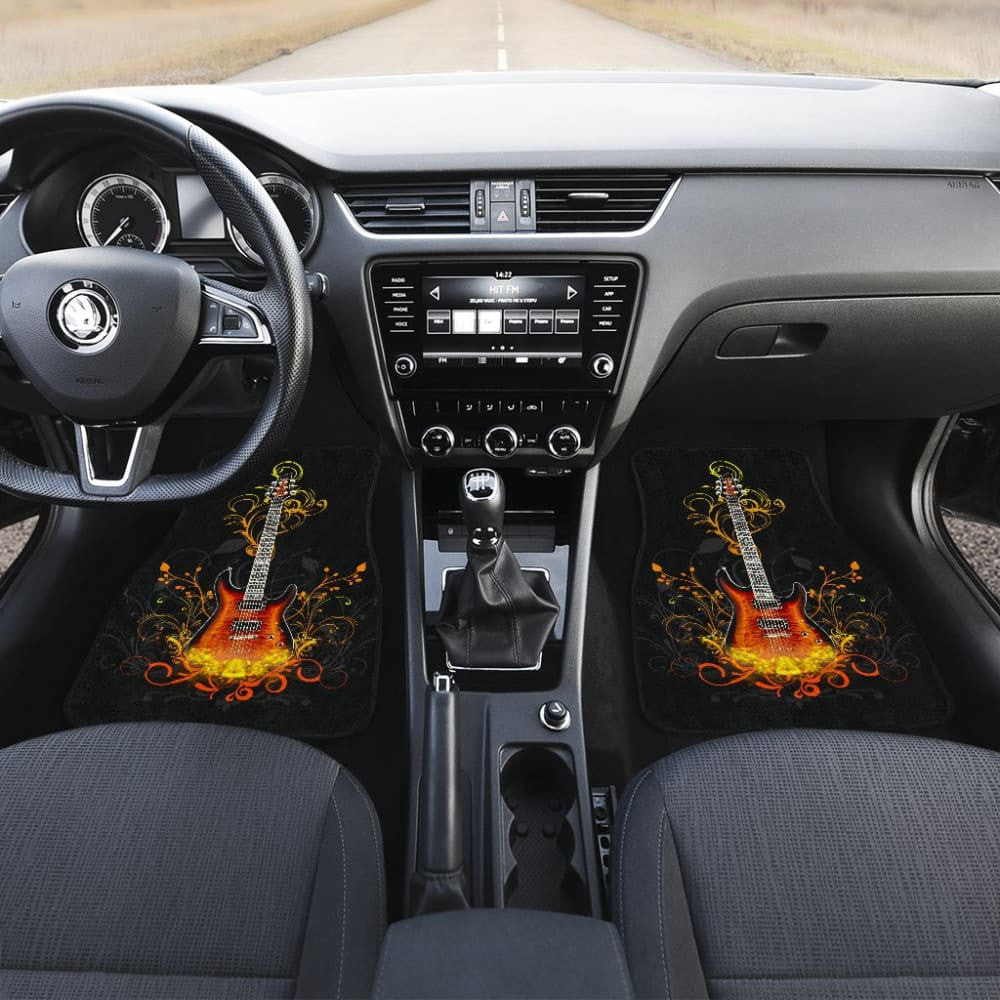 Electric Guitar Rocking In Fire Car Floor Mats