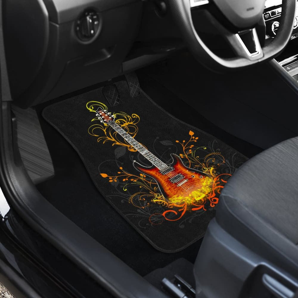 Electric Guitar Rocking In Fire Car Floor Mats