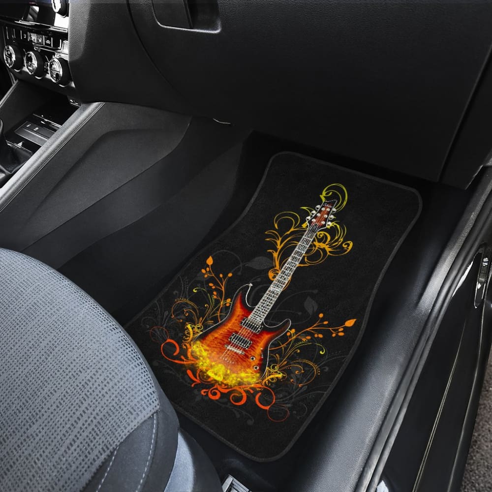 Electric Guitar Rocking In Fire Car Floor Mats