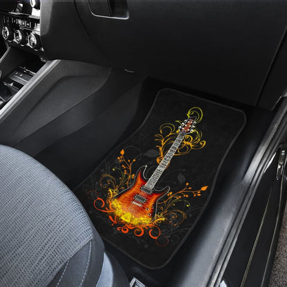 Electric Guitar Rocking In Fire Car Floor Mats