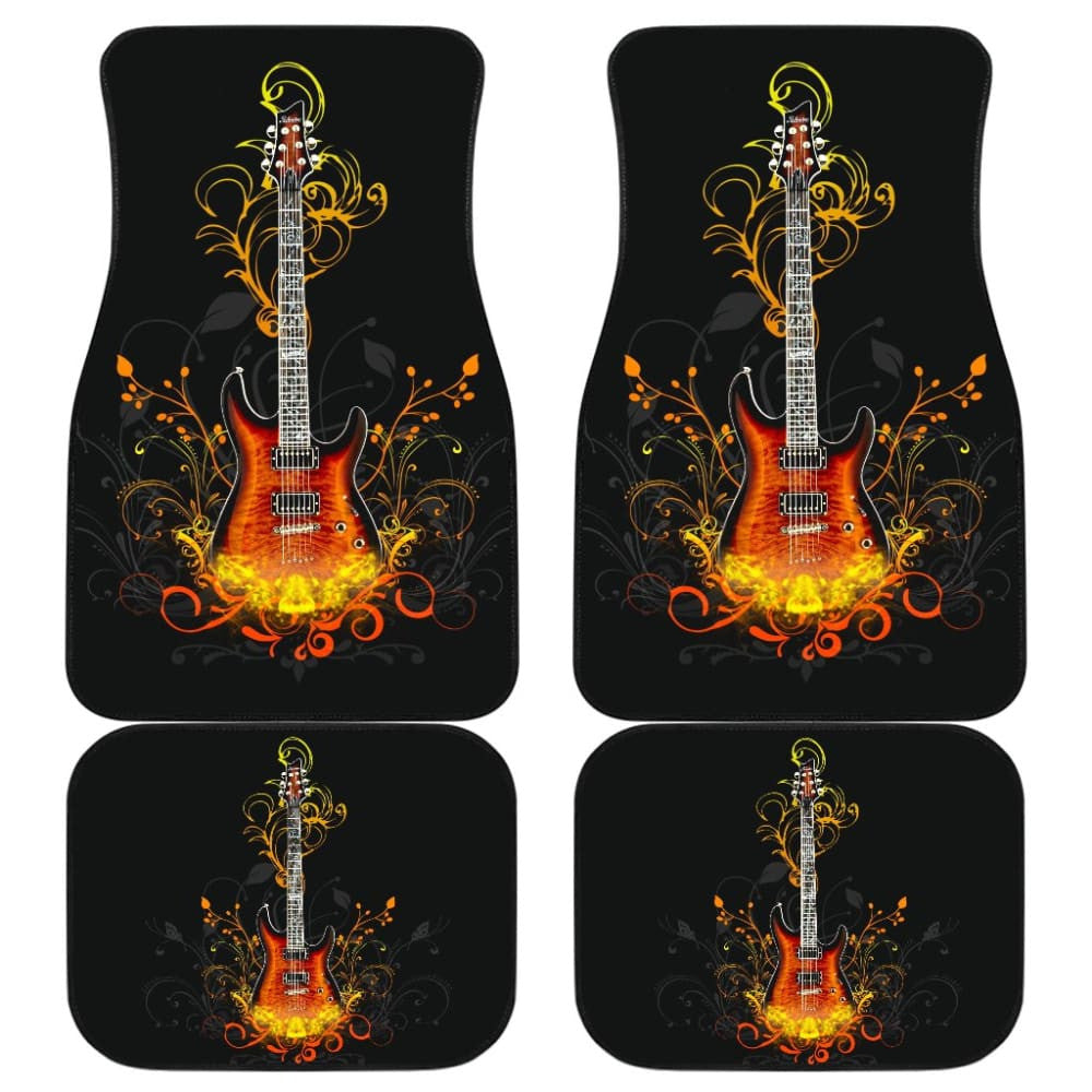 Electric Guitar Rocking In Fire Car Floor Mats