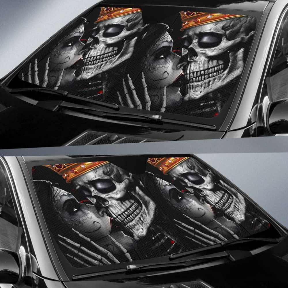 Sugar King And Queen Skull Kissing The Dead Car Auto Sun Shades