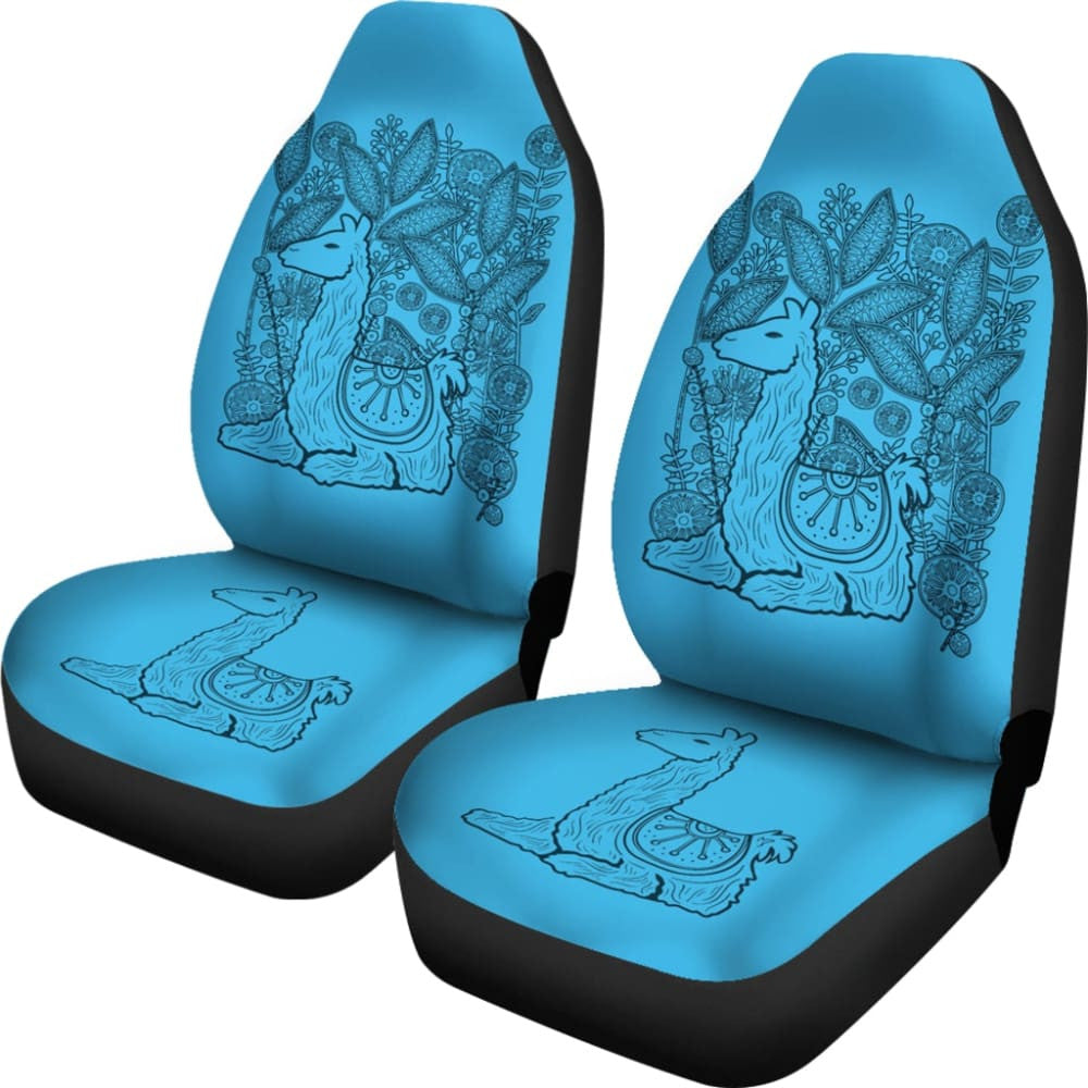 Blue Llama Pattern On Boho Flower Background Car Seat Covers