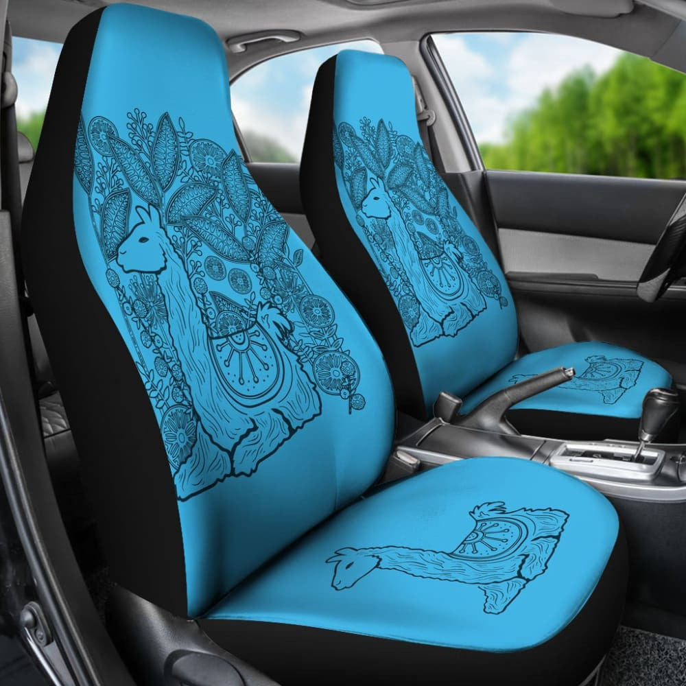 Blue Llama Pattern On Boho Flower Background Car Seat Covers