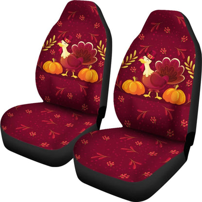 Thanksgiving Turkey Autumn Paw Print And Pumpkin Car Seat Covers