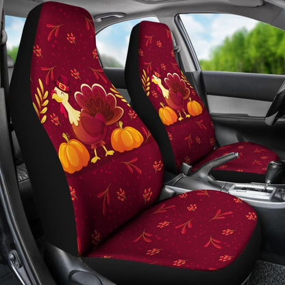 Thanksgiving Turkey Autumn Paw Print And Pumpkin Car Seat Covers