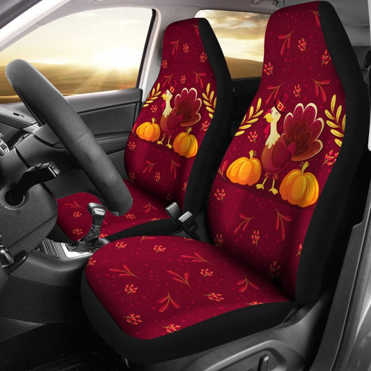 Thanksgiving Turkey Autumn Paw Print And Pumpkin Car Seat Covers