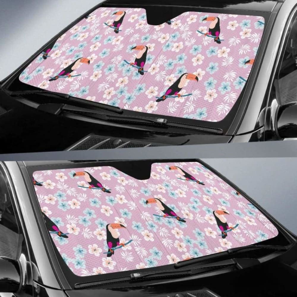Beautiful Toucan Flower Leaves Car Auto Sun Shades
