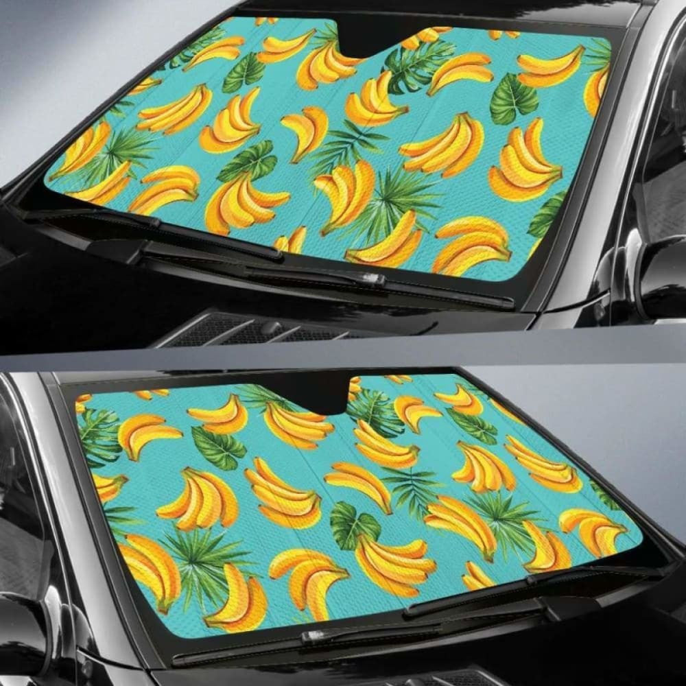 Banana Palm Leaves Pattern Background Car Auto Sun Shades