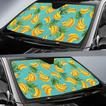 Banana Palm Leaves Pattern Background Car Auto Sun Shades