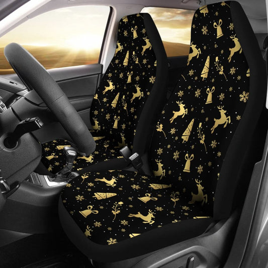 Golden Christmas Reindeer And Snowflake Car Seat Covers