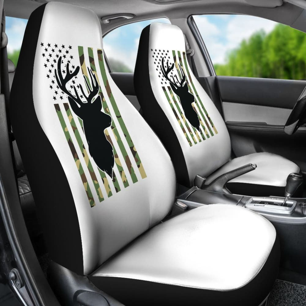 Amazing Green American Flag Deer Hunting Car Seat Covers
