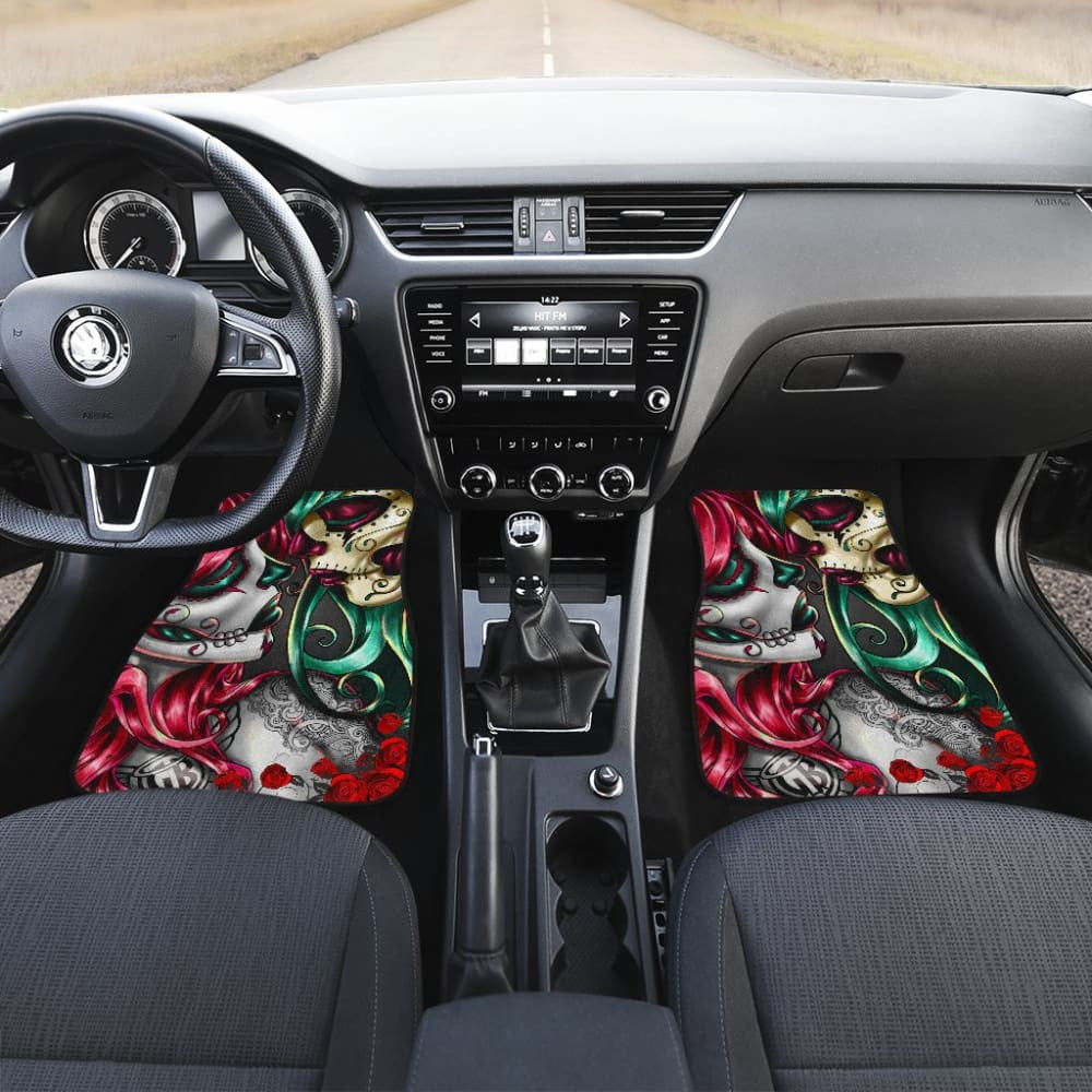 Calavera Sugar Skull Kissing Car Floor Mats