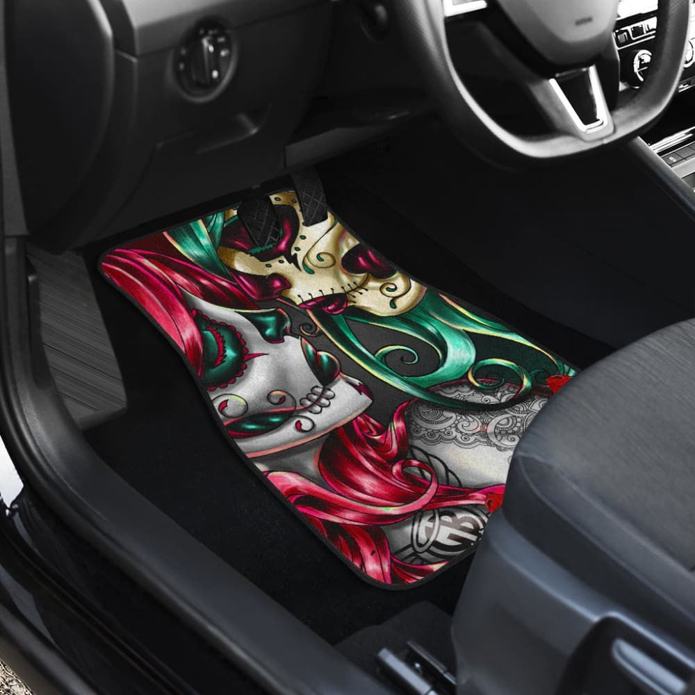 Calavera Sugar Skull Kissing Car Floor Mats