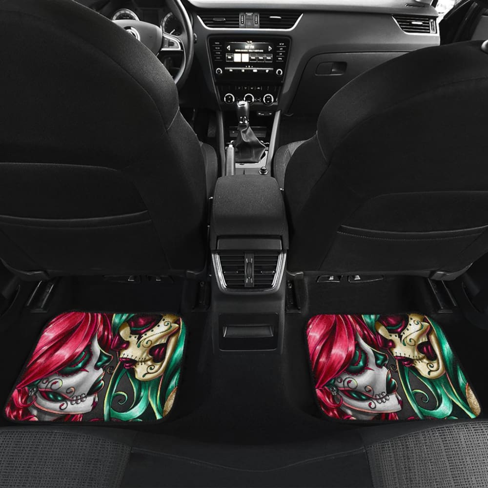 Calavera Sugar Skull Kissing Car Floor Mats
