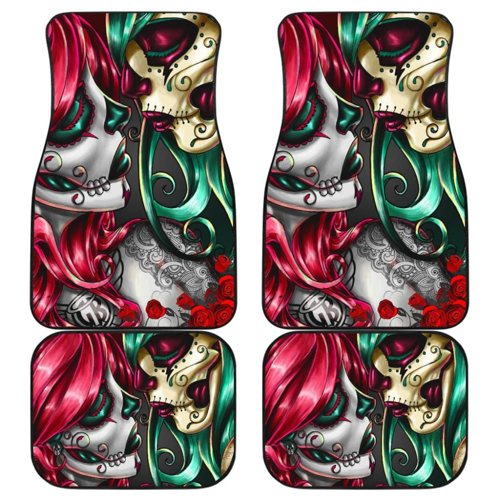 Calavera Sugar Skull Kissing Car Floor Mats