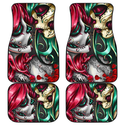 Calavera Sugar Skull Kissing Car Floor Mats
