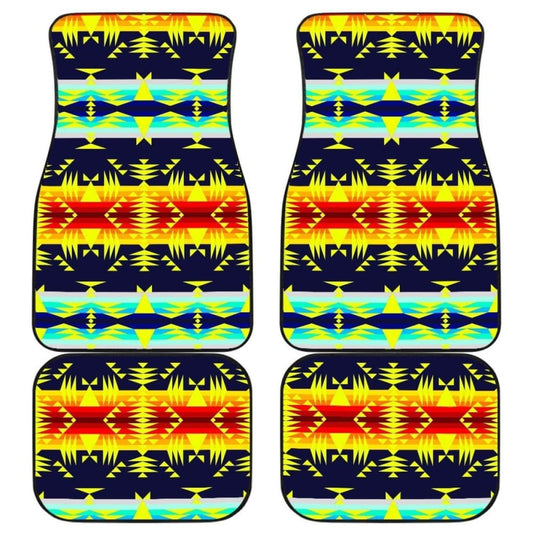 Between The Mountains Navy Yellow Car Floor Mats
