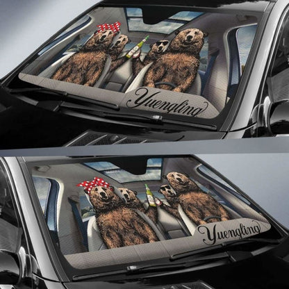 Family Bear Dink Beer Yuengling Lager Car Sun Shade Funny
