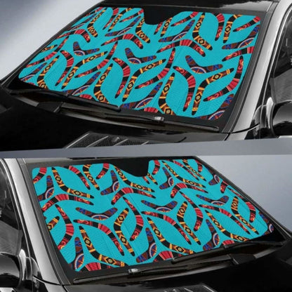 Boomerang Australian Aboriginal Ornament Blue Background Car Auto Sun Shades