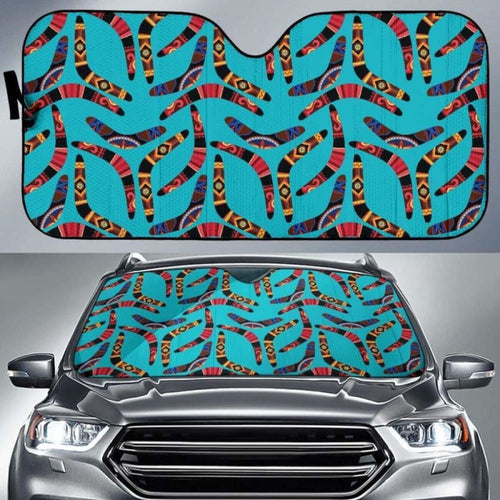 Boomerang Australian Aboriginal Ornament Blue Background Car Auto Sun Shades