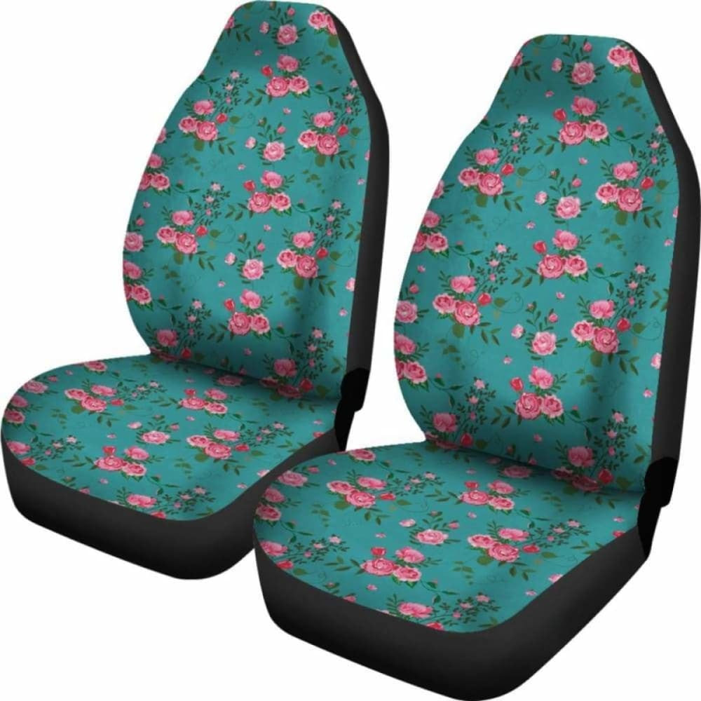 Teal With Pink Roses Shabby Chic Style Car Seat Covers