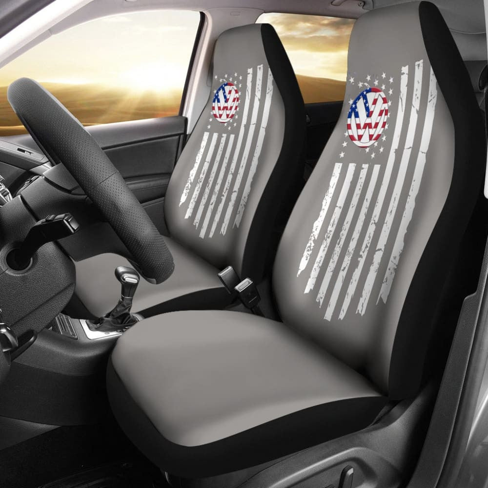Volkswagen Custom White American Flag On Grey Design Car Seat Covers