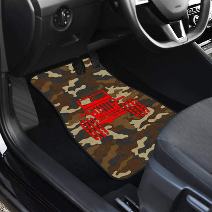 Dark Orange Camouflage Color Dark Blue Jeep Car Floor Mats
