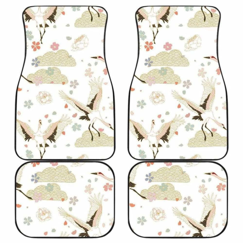 Beautiful Japanese Cranes Pattern Front And Back Car Mats