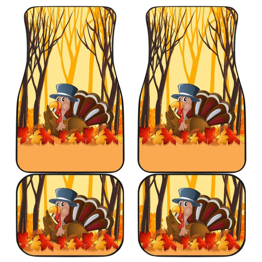 Thanksgiving Turkey In Autumn Leaves Tree Car Floor Mats