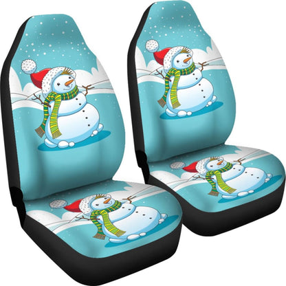 Cute Snowman Pattern Print Car Seat Covers