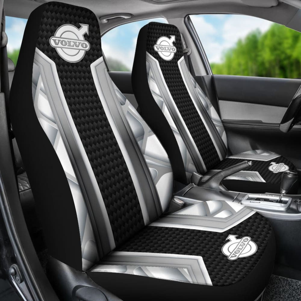 Amazing Volvo White Black Themed Printed Car Seat Covers