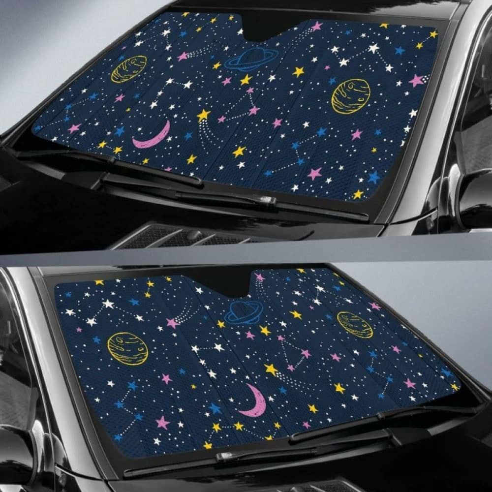 Space Pattern With Planets, Comets, Constellations And Stars Car Auto Sun Shades