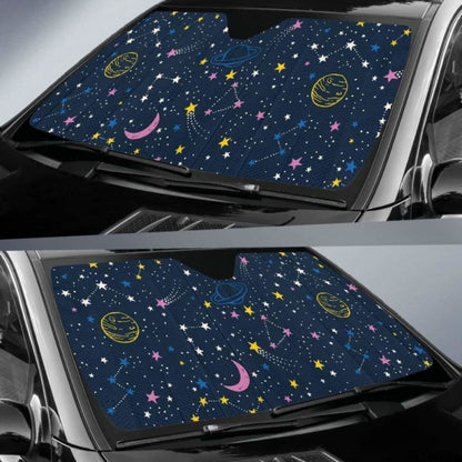 Space Pattern With Planets, Comets, Constellations And Stars Car Auto Sun Shades