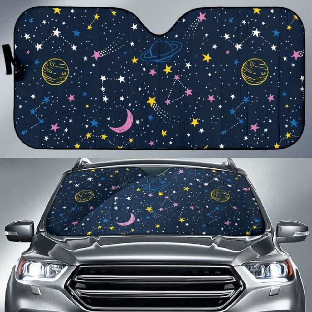 Space Pattern With Planets, Comets, Constellations And Stars Car Auto Sun Shades