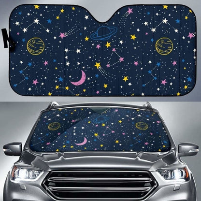 Space Pattern With Planets, Comets, Constellations And Stars Car Auto Sun Shades