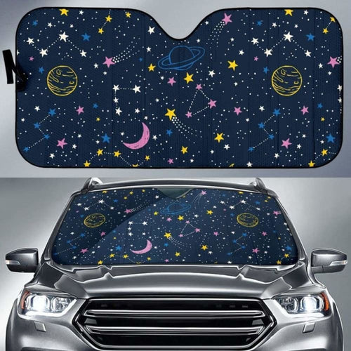 Space Pattern With Planets, Comets, Constellations And Stars Car Auto Sun Shades