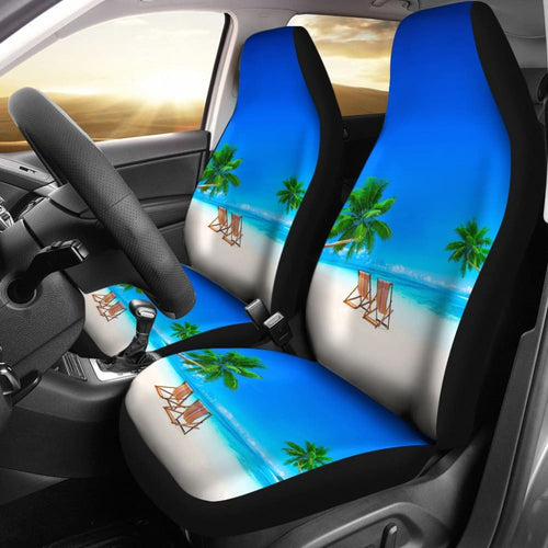 Beautiful Beach Car Seat Covers With Chairs And Palm Tree